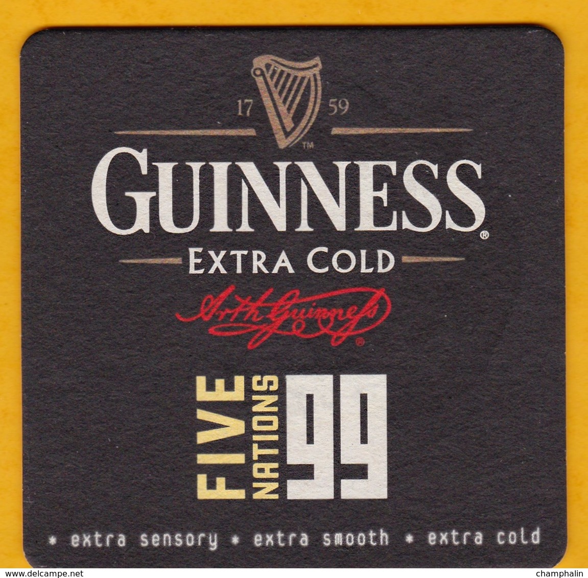 Sous-bock Cartonné - Bière - Irlande - Guiness - Extra Cold - Five Nations 99 - Rugby - Game Plan - Sotto-boccale