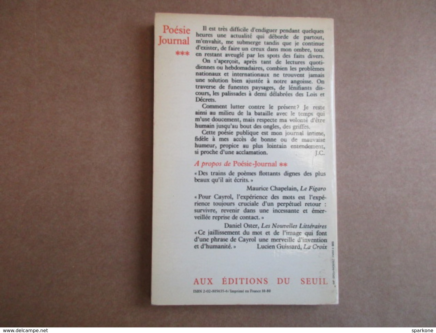 Poésie Journal - Tome 3 (Jean Cayrol) éditions Du Seuil De 1980 - Autores Franceses