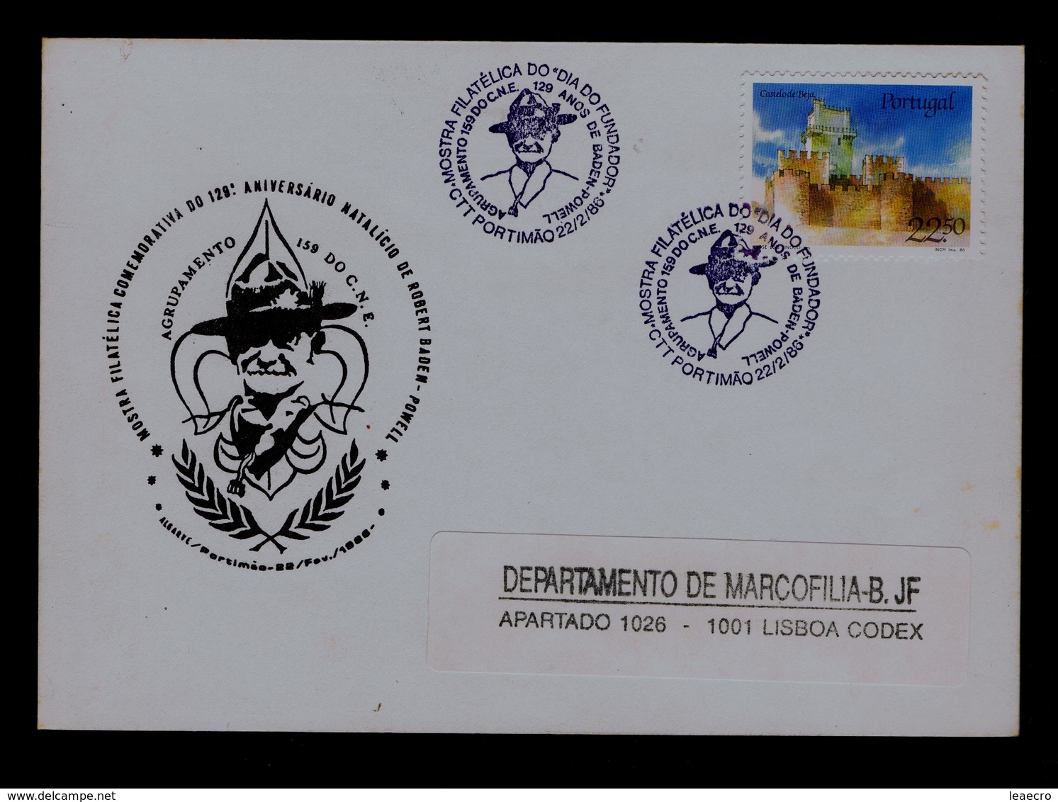 129 Years Baden-Powell Day Foundateur Scouts GROUP.159 Scouting Scoutisme Portugal Portimão (pmk Special 1r-cover Gc3729 - Lettres & Documents