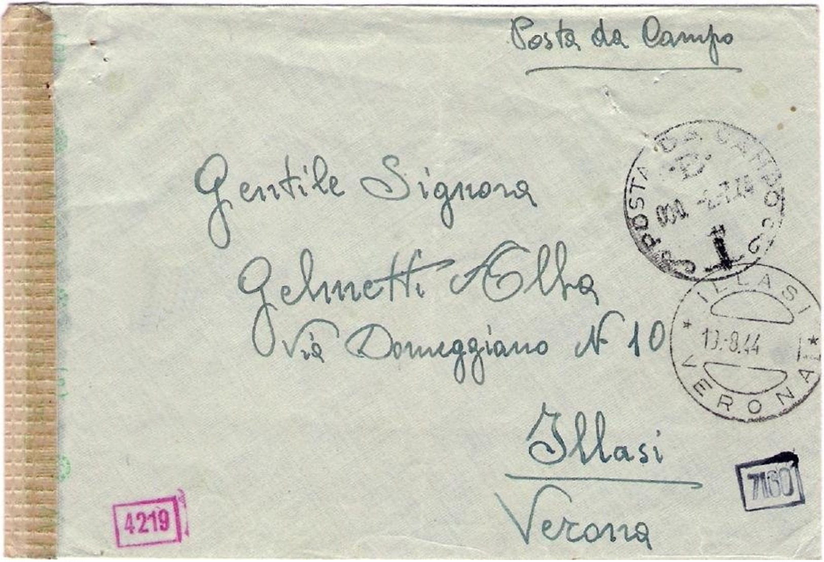 1944-lettera In Franchigia ""Posta Da Campo / D / 7.8.44"" Indicazione Manoscritta Feldpost 80078 E - Storia Postale