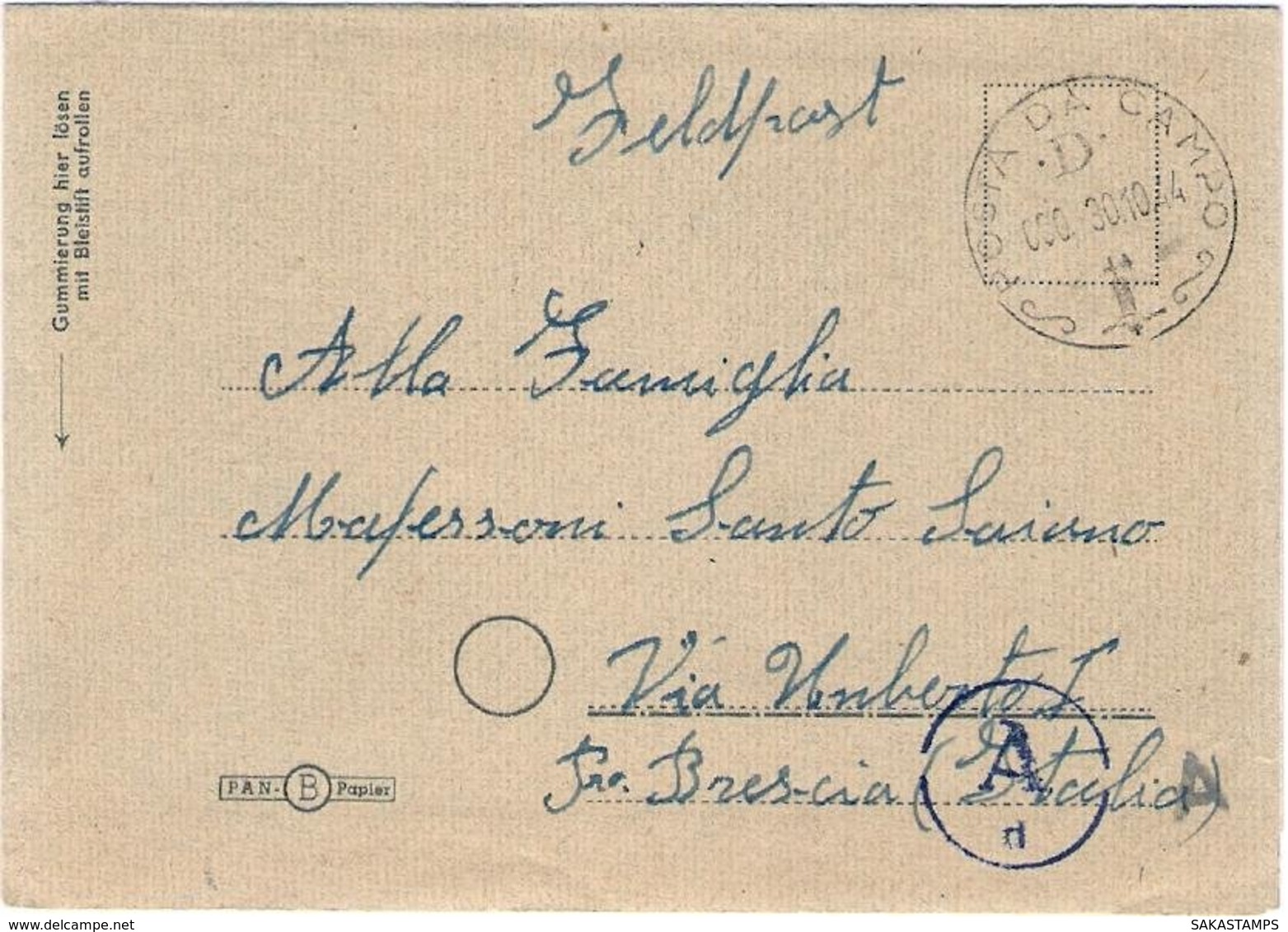 1944-biglietto In Franchigia ""Posta Da Campo / D / 30.10.44""  Indicazione Manoscritta Feldpost 80981 B - Storia Postale