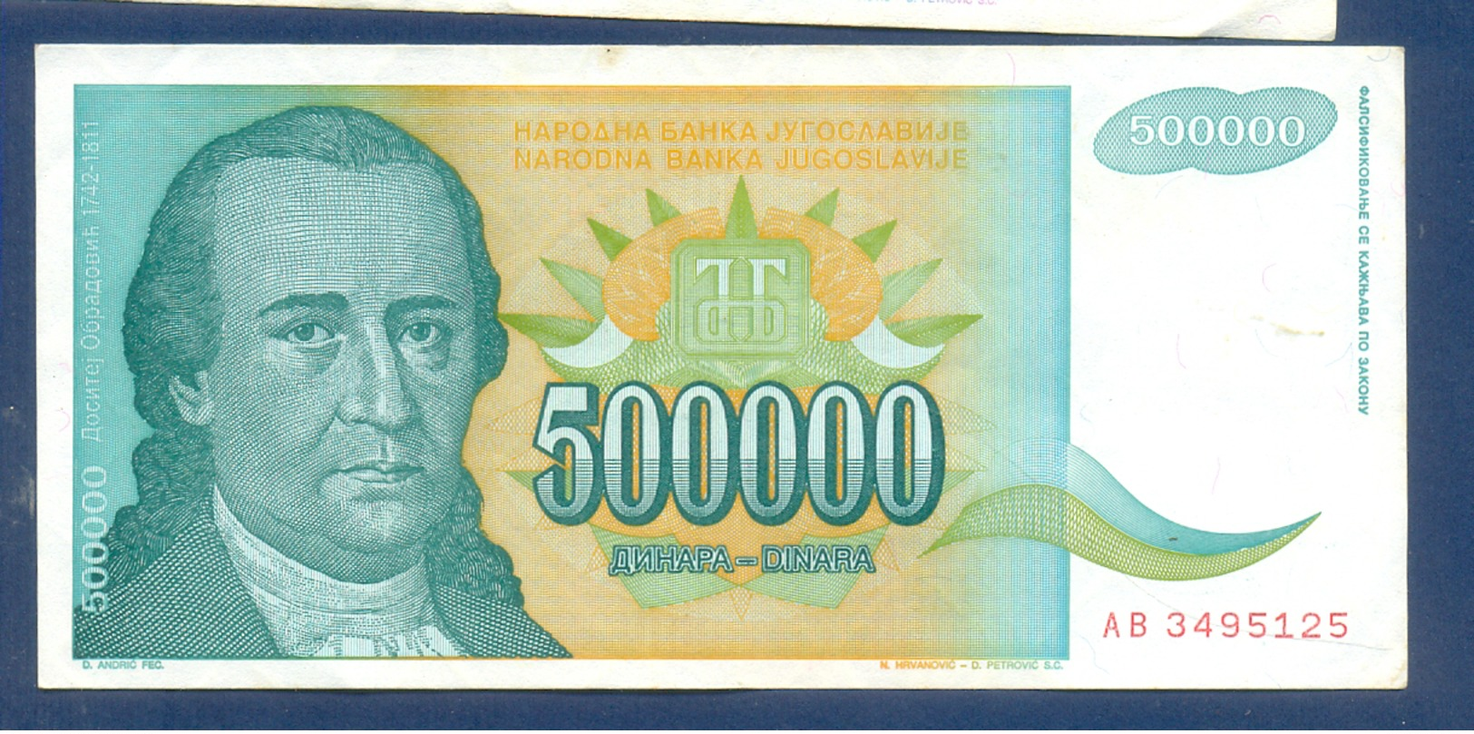 500000 Dinara Yugoslavia 1993 - Yougoslavie