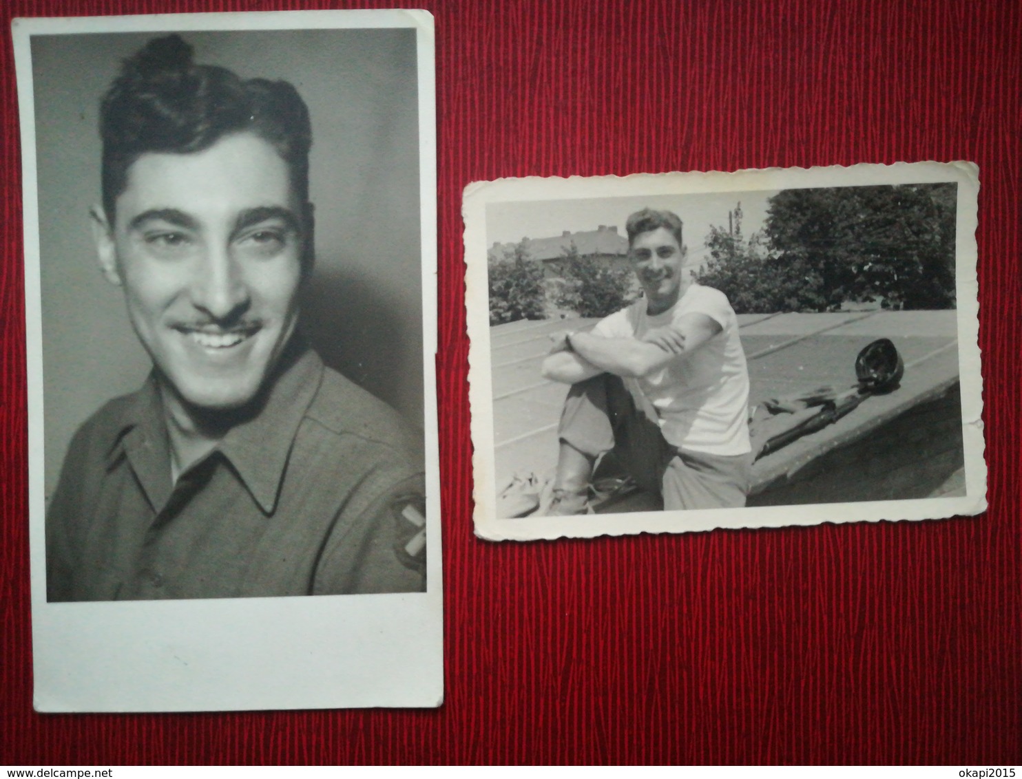 MILITAIRE ANGLOPHONE SOURIANT À 3 MOIS DE LA LIBÉRATION GUERRE 1939 - 1945  ALLEMAGNE GERMANY 1 PHOTO + 1 CARTE POSTALE