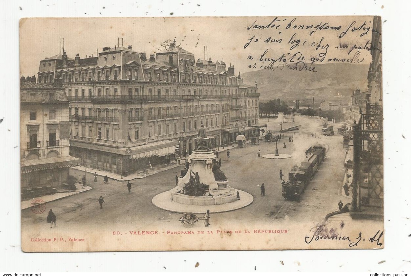 Cp,  26 , VALENCE , Panorama De La Place De La République, Dos Simple , Voyagée 1903 , Train , Chemin De Fer - Valence