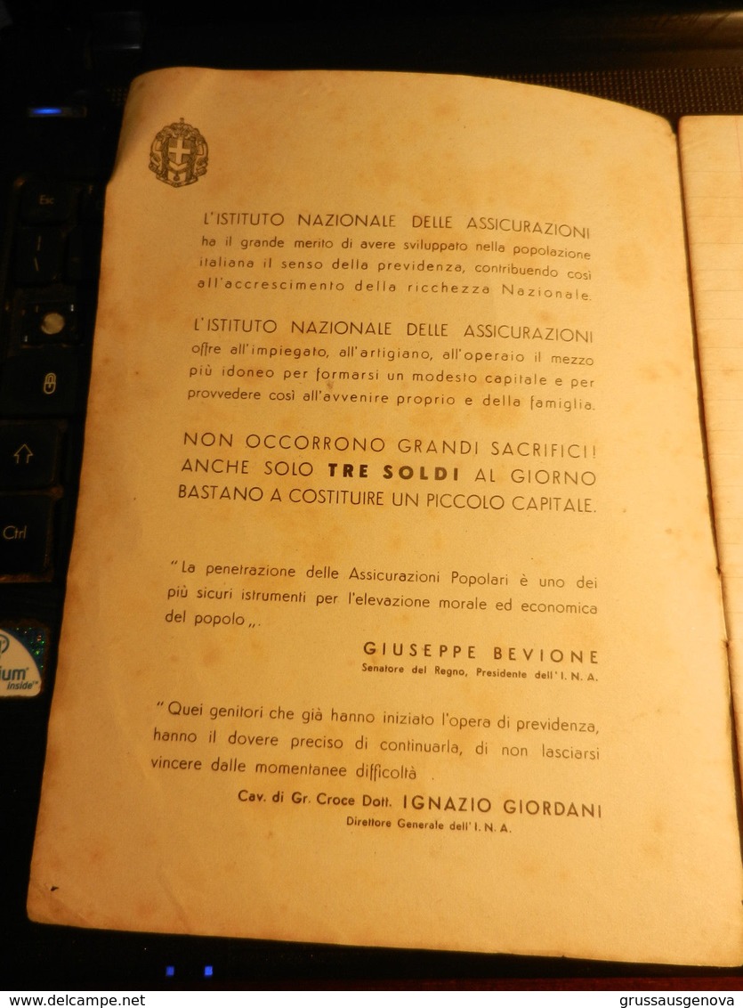 7d) QUADERNO EPOCA FASCISTA ISTITUTO ASSICURAZIONI BELLE ILLUSTRAZIONI FORMATO 15 X 20,5 Cm - NON SCRITTO MA MACCHIETTE - Diploma & School Reports