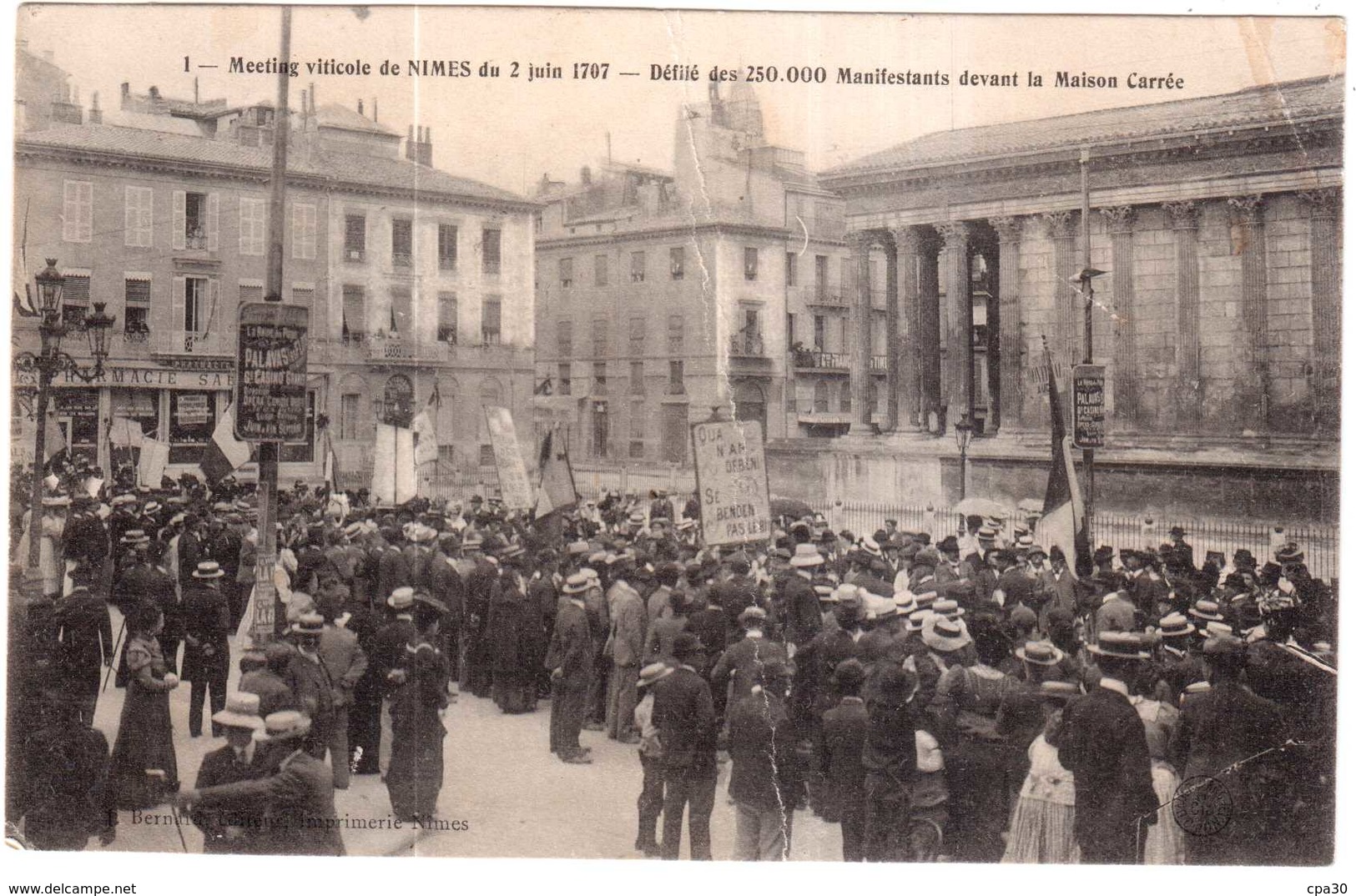 CPA GARD.NIMES.MEETING VITICOLE DU 2 JUIN 1907.DEFILE DE 250.000 MANIFESTANTS - Nîmes