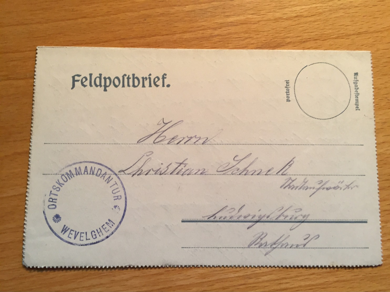 Feldpost 1. WK ORTSKOMMANDANTUR  WEVELGHEM  1916 - Lettres & Documents