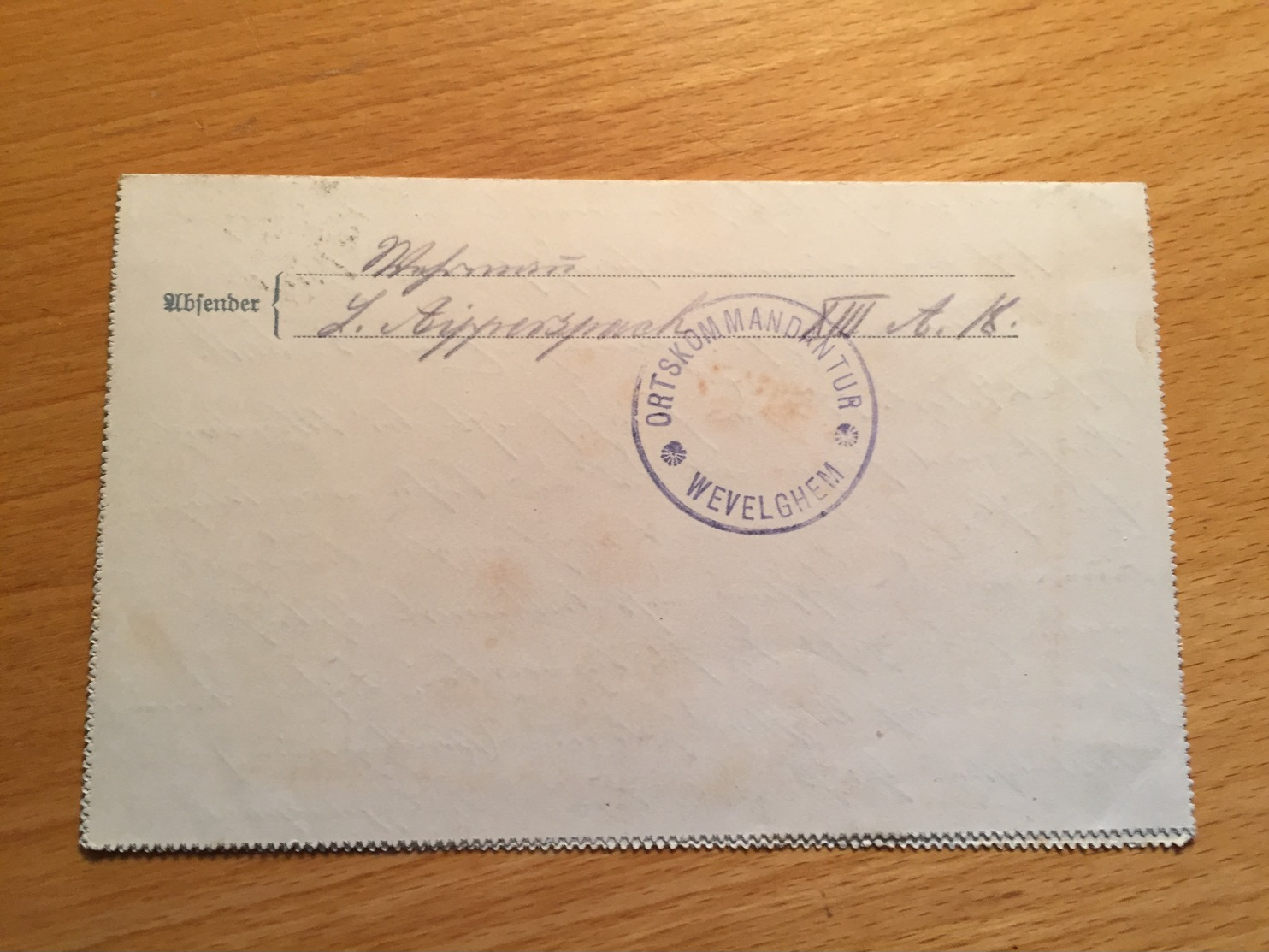 Feldpost 1. WK ORTSKOMMANDANTUR  WEVELGHEM  1916 - Lettres & Documents