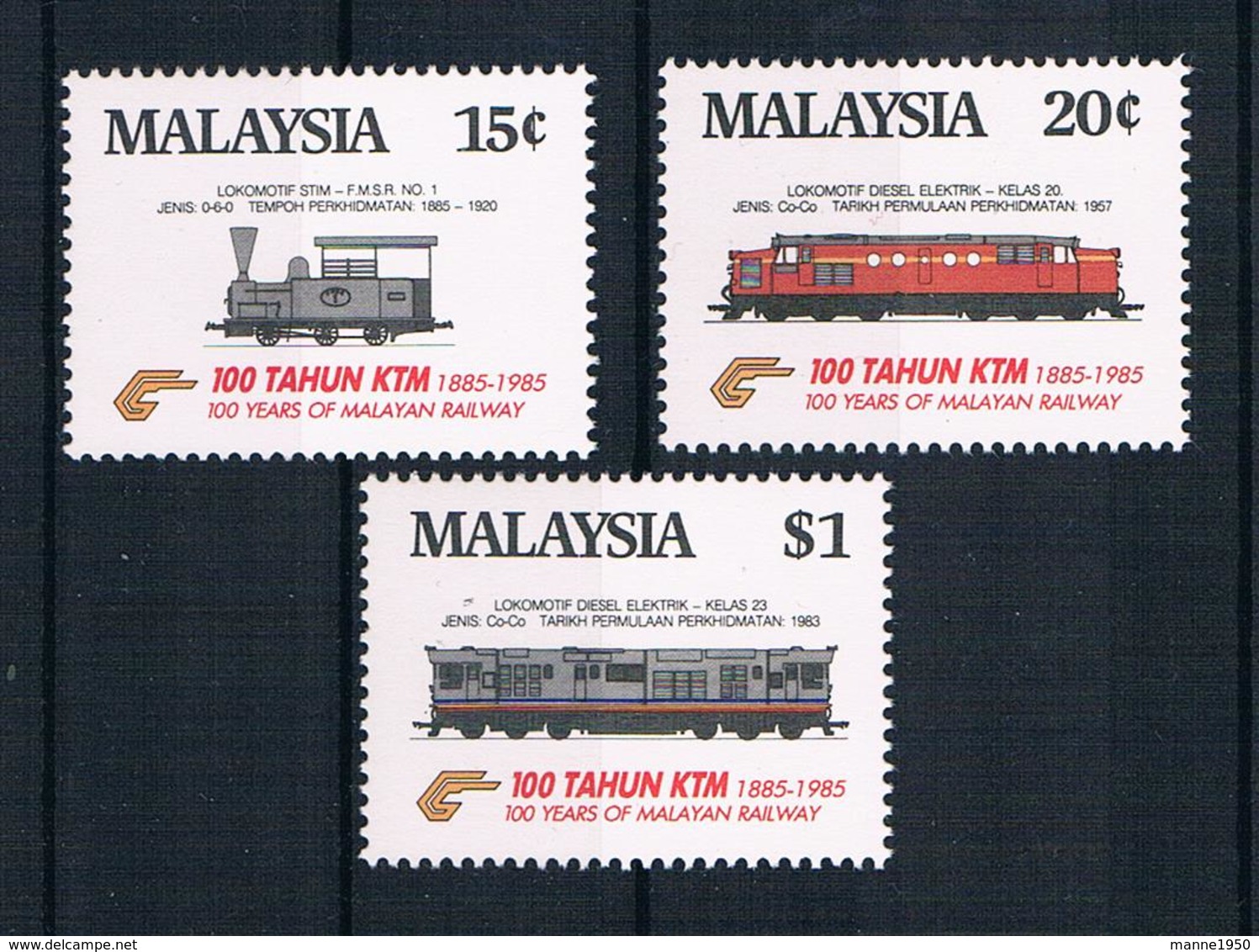 Malaysia 1985 Eisenbahn Mi.Nr. 304/06 Kpl. Satz ** - Malasia (1964-...)