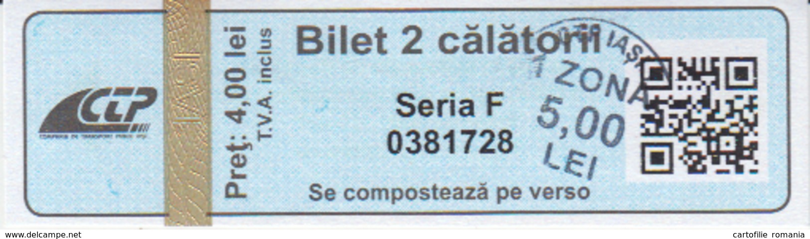 Romania Iasi 2 Trips Transportation Ticket For Bus And Tramway, Used - Europe