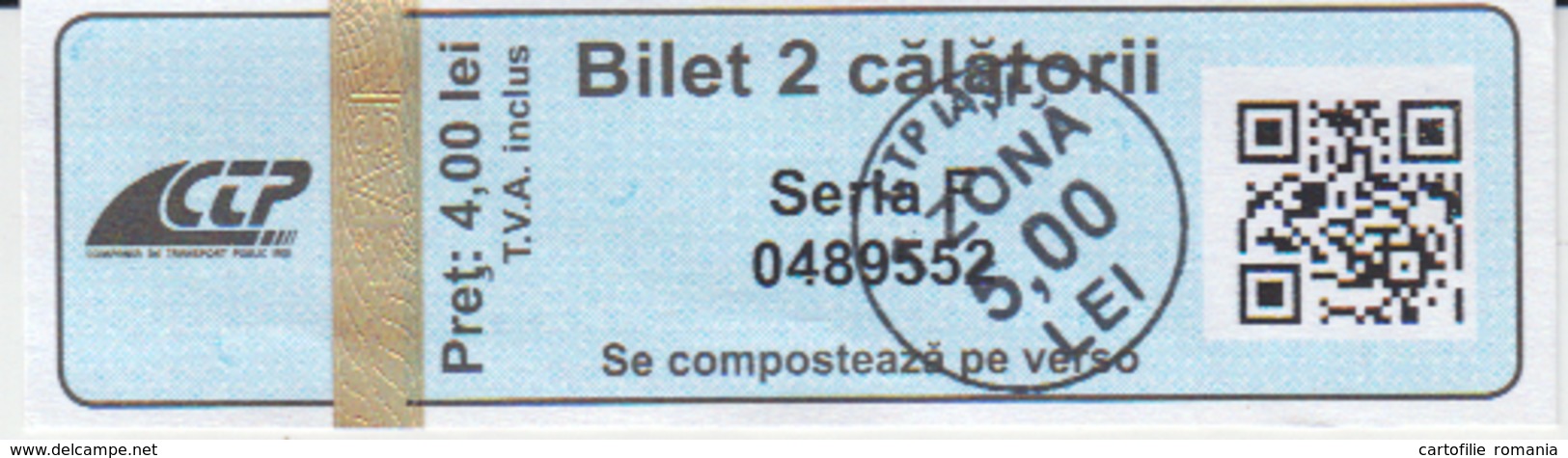 Romania Iasi 2 Trips Transportation Ticket For Bus And Tramway, Used - Europe