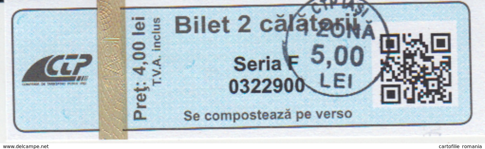 Romania Iasi 2 Trips Transportation Ticket For Bus And Tramway, Used - Europa