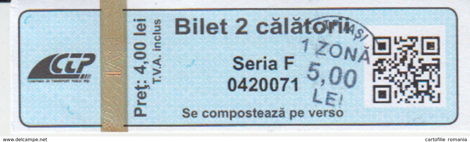 Romania Iasi 2 Trips Transportation Ticket For Bus And Tramway, Used - Europa