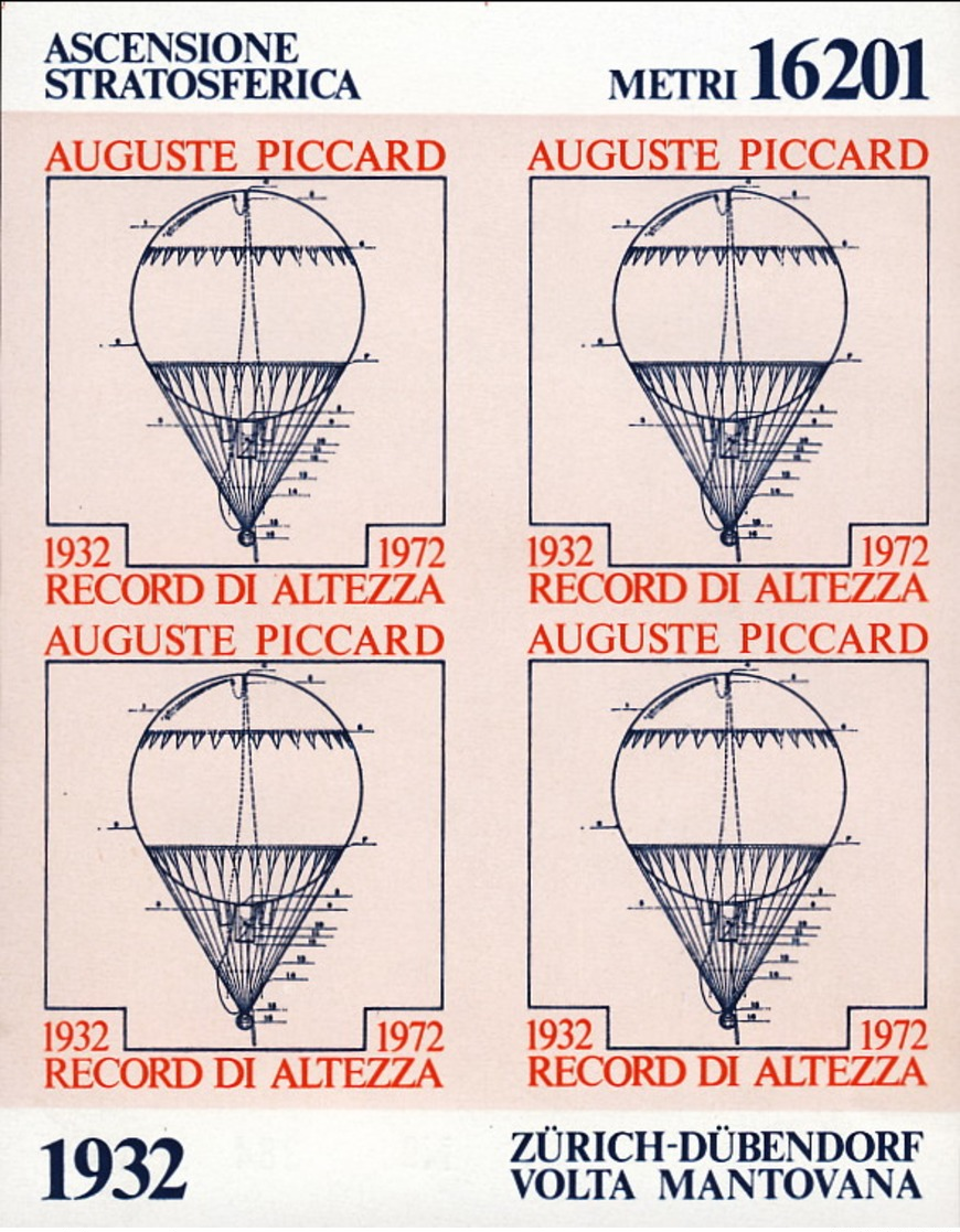 1972-foglietto Erinnofilo Commemorativo Record Di Altezza Di Ascensione Stratosferica August Picard - 1971-80: Storia Postale