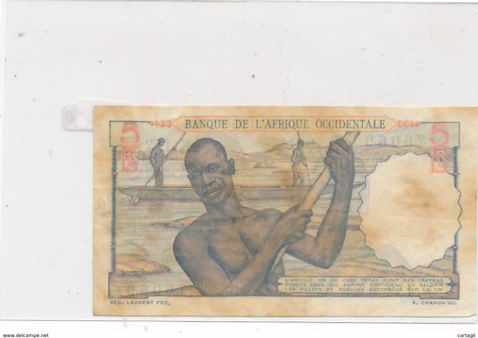 Billet - B2895 - 5 Francs Afrique Occidendale Française 1952 ( Catégorie,  Nature état ... Se Référer Au Double Scan) - Autres & Non Classés