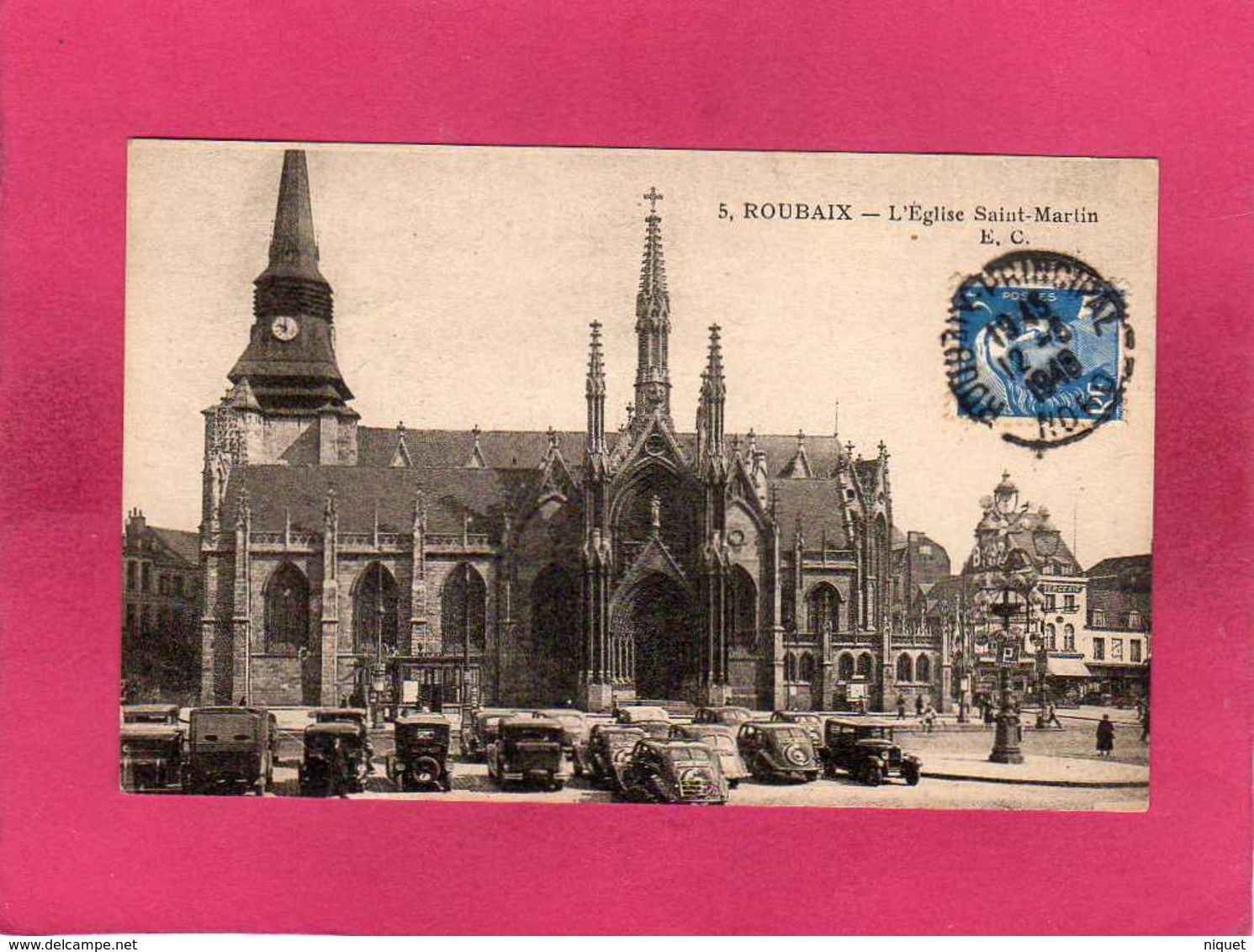 59 Nord, Roubaix, L'Eglise Saint-Martin, Animée, Voitures, 1948, (E. C.) - Roubaix