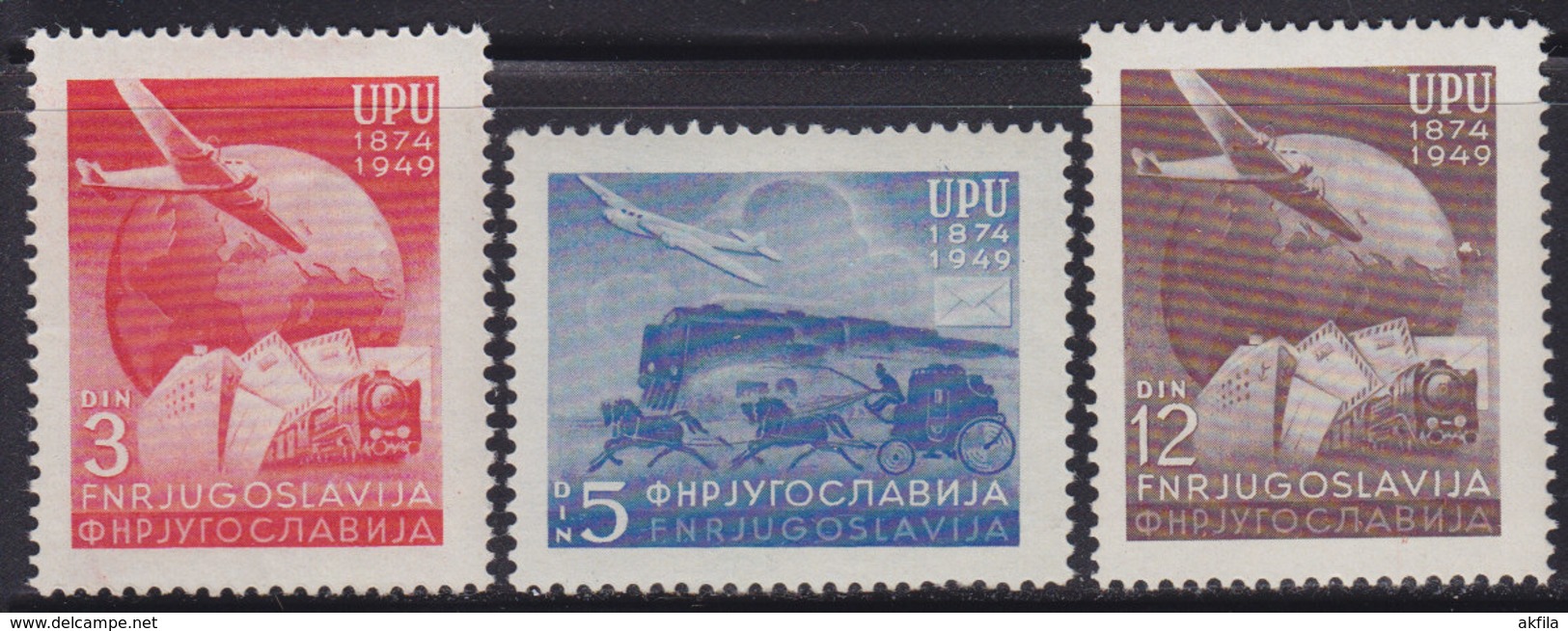 Yugoslavia 1949 75th Anniversary Of UPU, MNH (**) Michel 578-580 - Unused Stamps