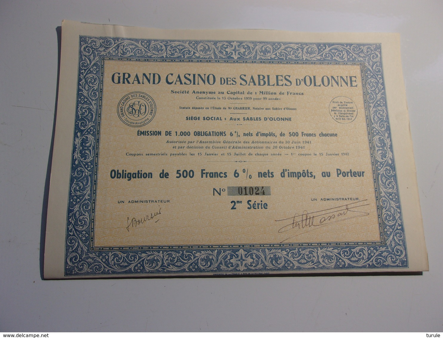 GRAND CASINO DES SABLES D'OLONNE (1941) - Other & Unclassified