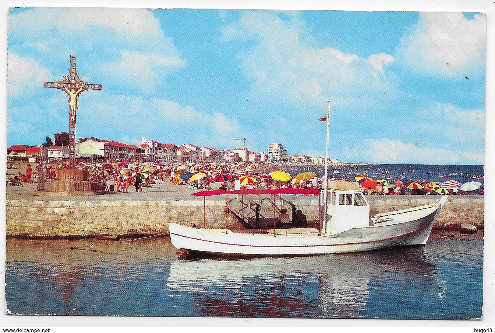 (RECTO / VERSO) PALAVAS LES FLOTS EN 1963 - BATEAU ET PLAGE - CROIX - FORMAT CPA VOYAGEE - Palavas Les Flots