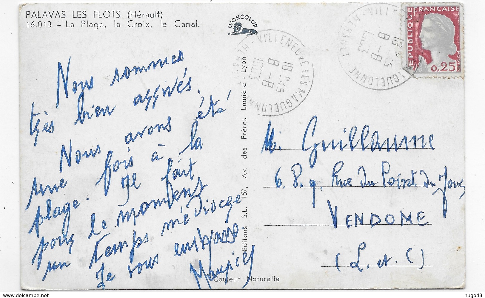 (RECTO / VERSO) PALAVAS LES FLOTS EN 1963 - BATEAU ET PLAGE - CROIX - FORMAT CPA VOYAGEE - Palavas Les Flots