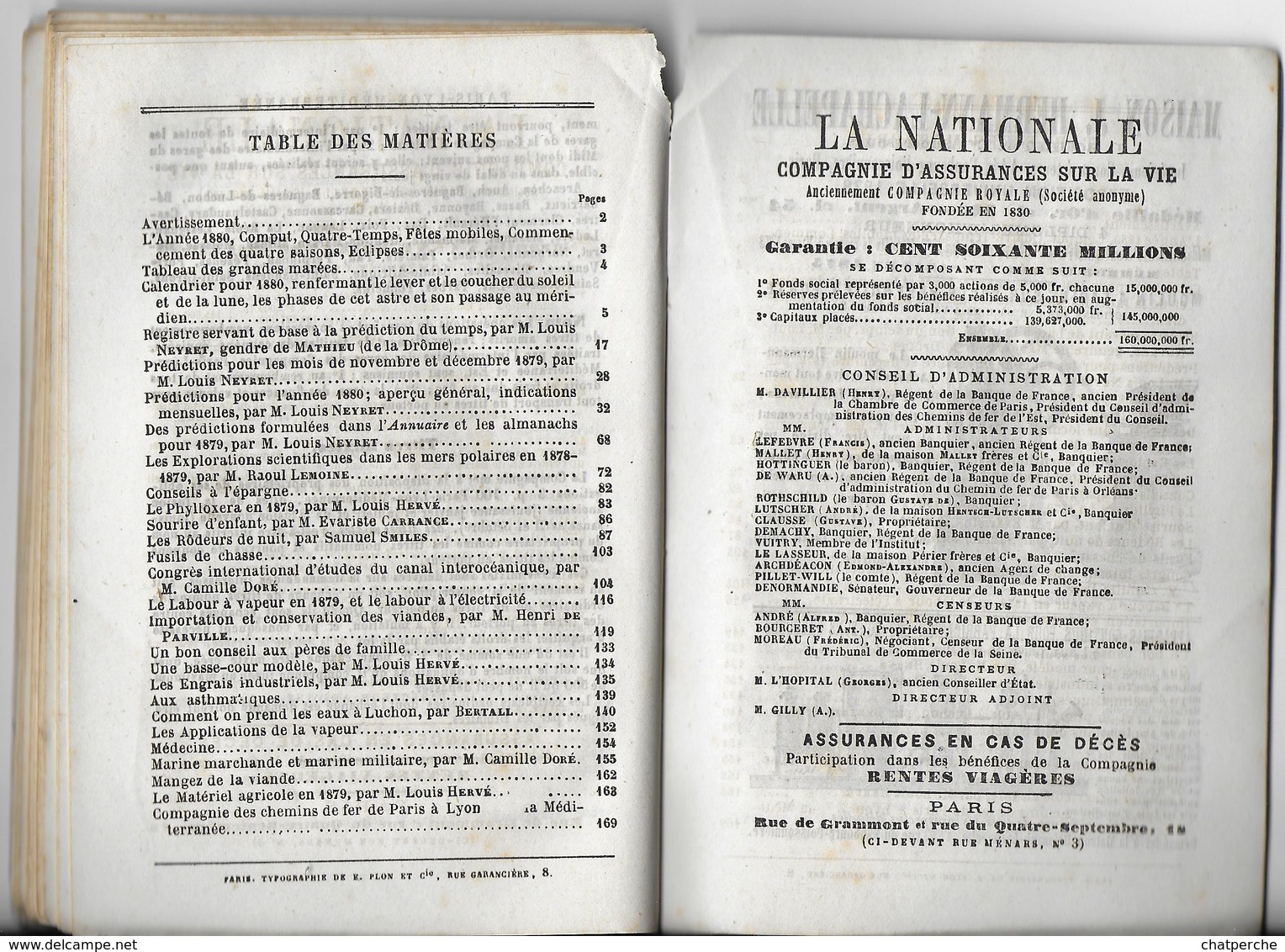 LE TRIPLE ALMANACH MATHIEU DE LA DROME INDICATEUR DU TEMPS POUR 1880 LIBRAIRIE PLON