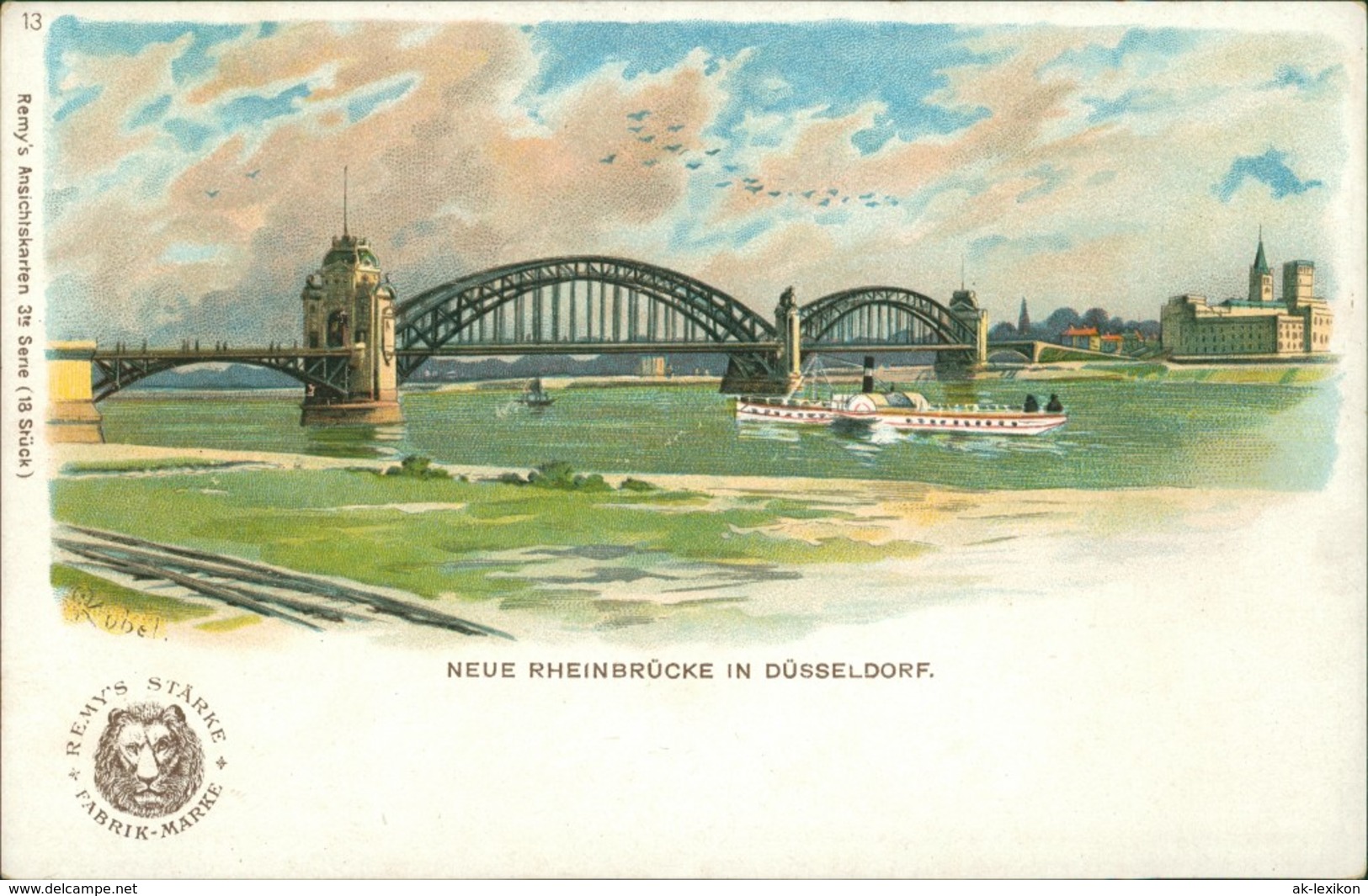 Ansichtskarte Düsseldorf Künstlerkarte: Rheinbrücke 1909 - Düsseldorf