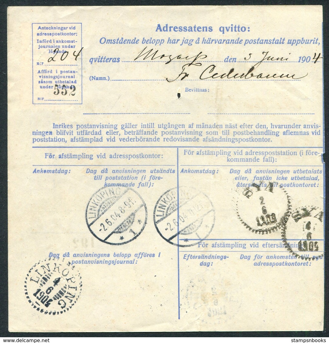 1904 Sweden Svenska Postverket 30 Ore Official Malmslatt - Sya Via Linkoping - Covers & Documents