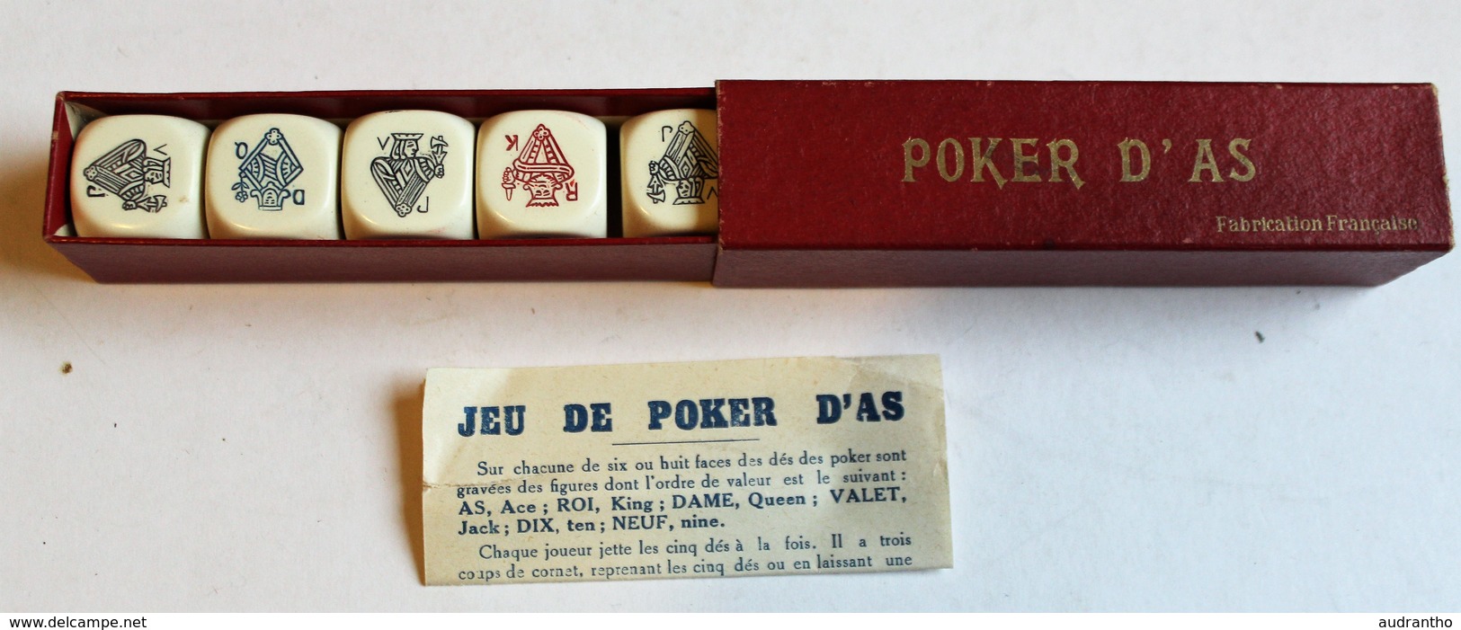 Ancien Jeu De Dès Poker D'as Avec Boîte Et Notice Fabrication Française - Autres & Non Classés