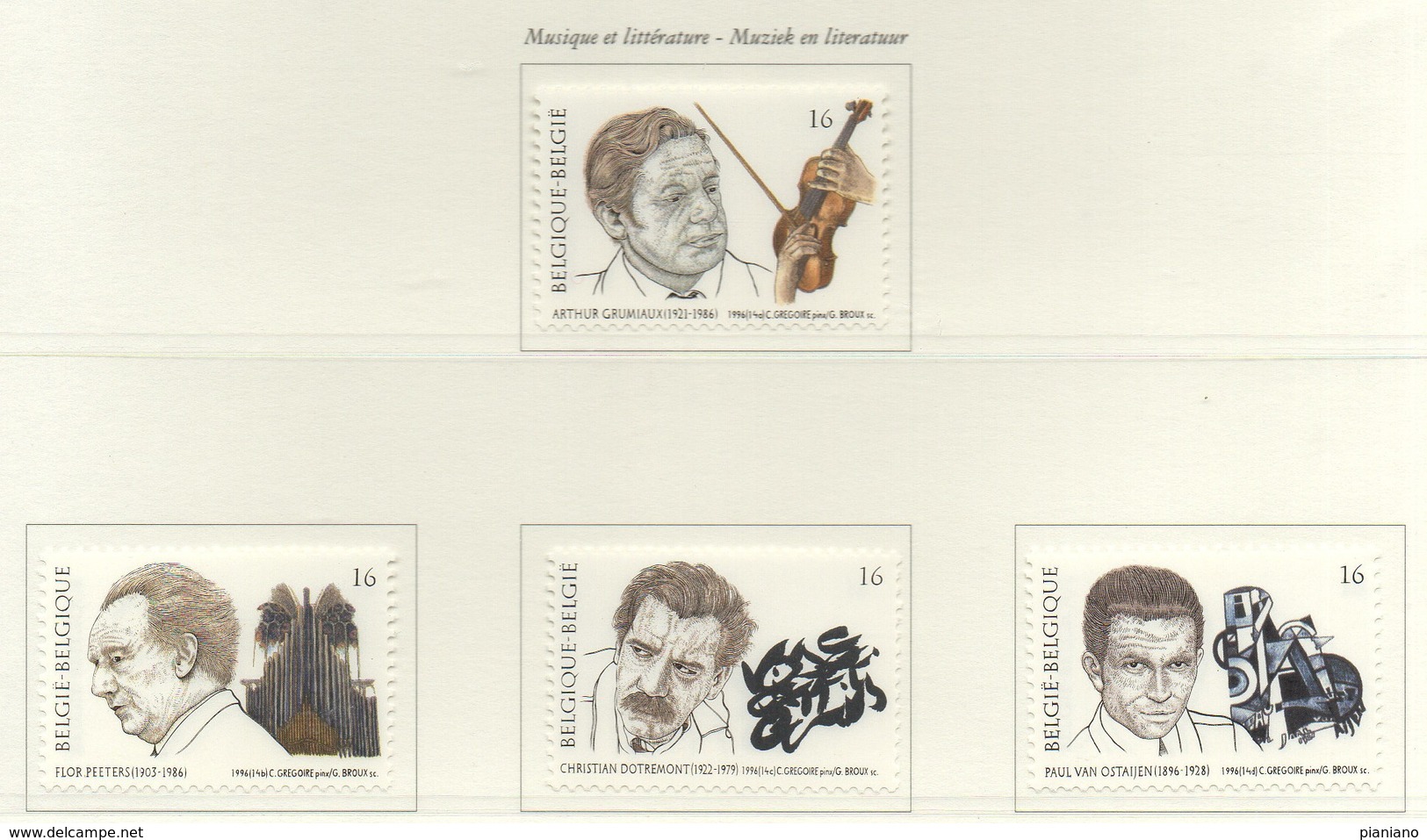 PIA  -  BELGIO  - 1996  : Musica E Letteratura   - (Yv  2666-69) - Nuovi
