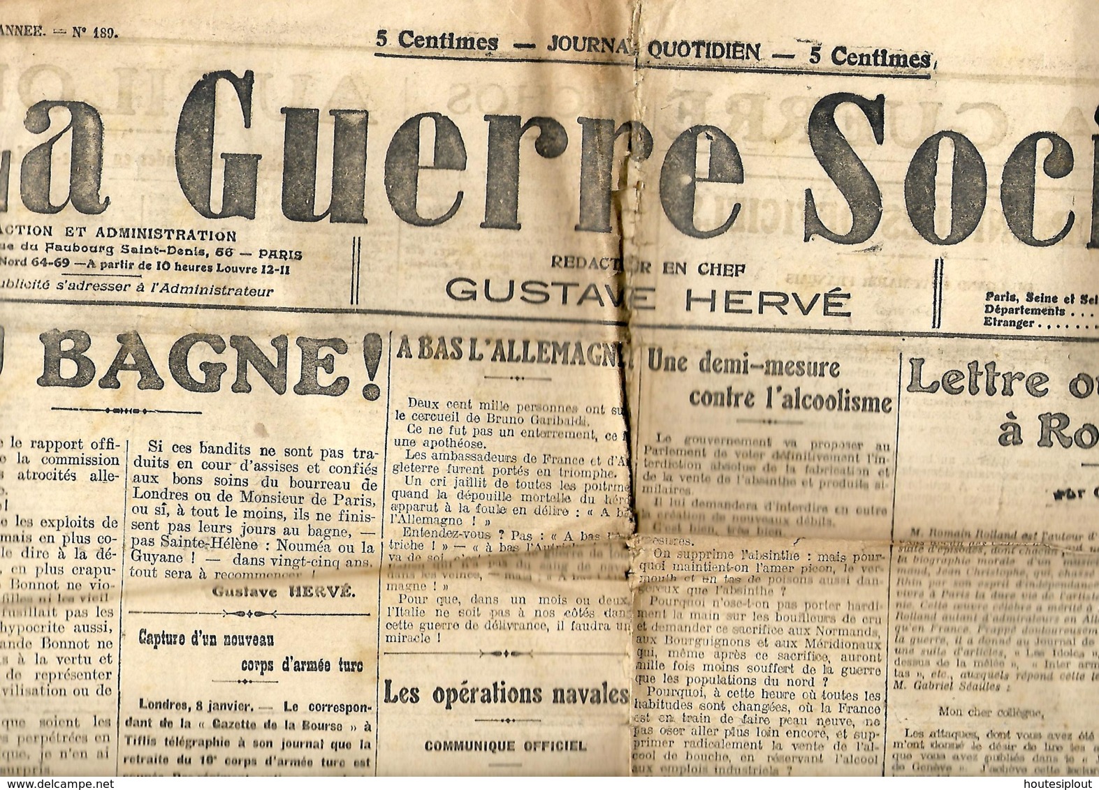France. La Guerre Sociale  9/1/1915 - Informations Générales