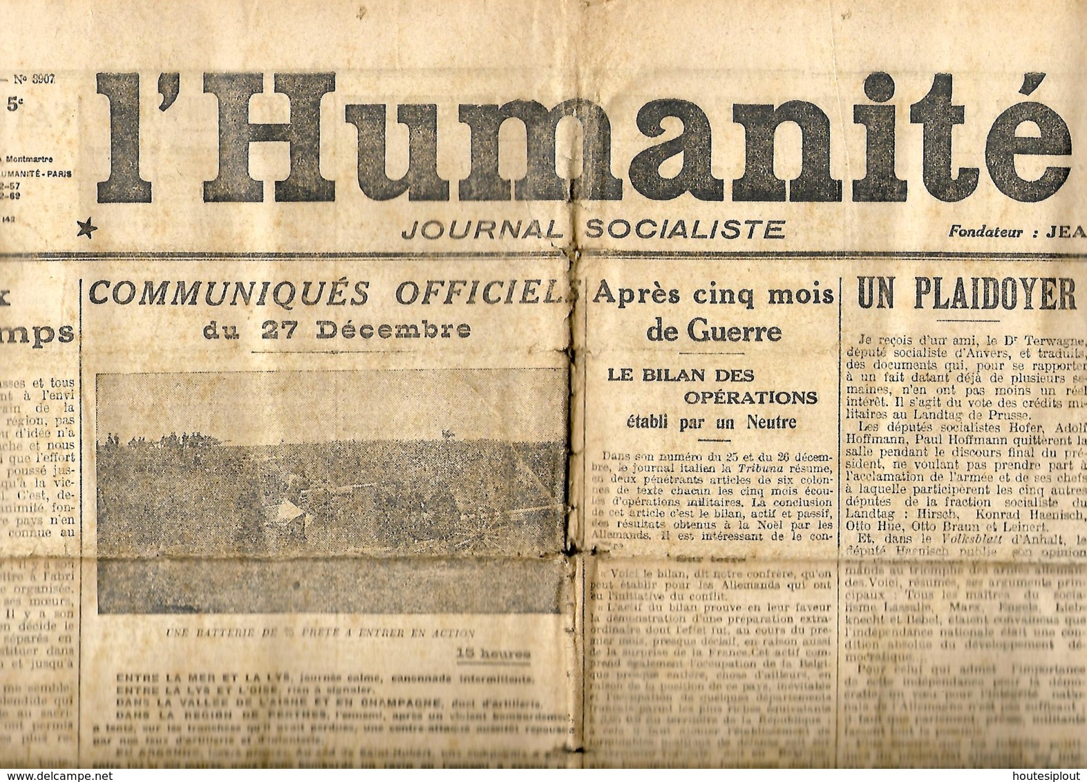 France. L'Humanité  28/12/1914 - Informations Générales