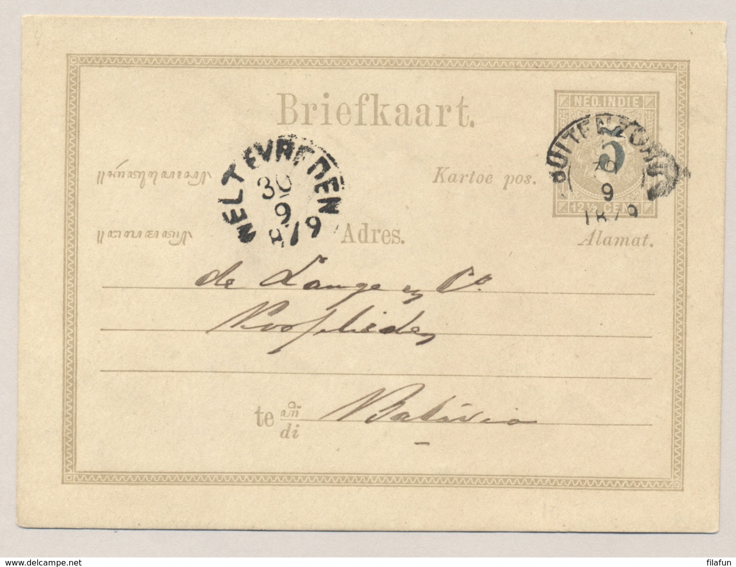 Nederlands Indië - 1879 - 5 Op 12,5 Cent Willem III, Briefkaart G4 Van Buitenzorg Naar Batavia - Nederlands-Indië