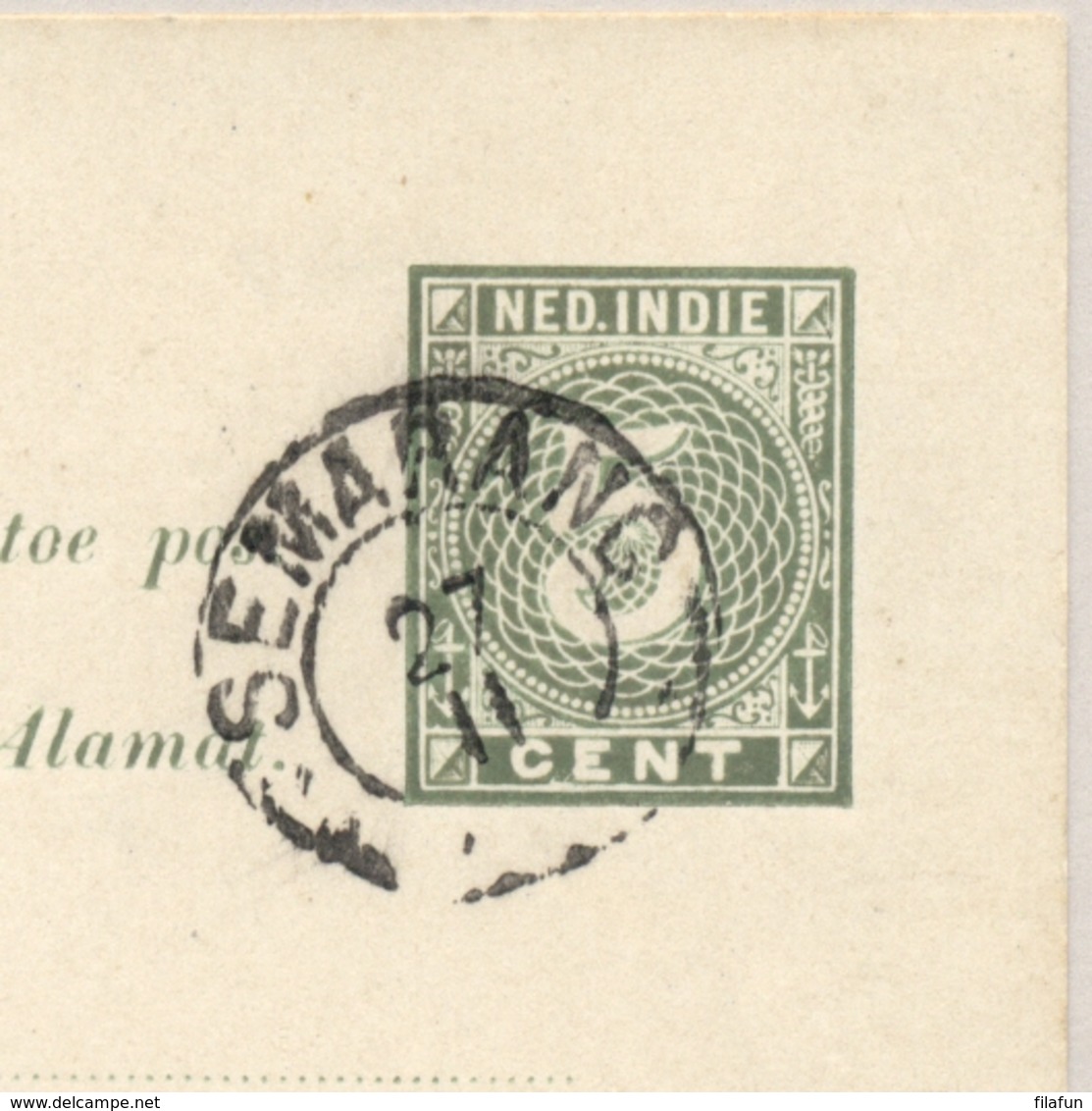 Nederlands Indië - 1888 - 5 Cent Cijfer, Briefkaart G8b - Olijfgroen - Van Semarang Naar Cheribon - Nederlands-Indië