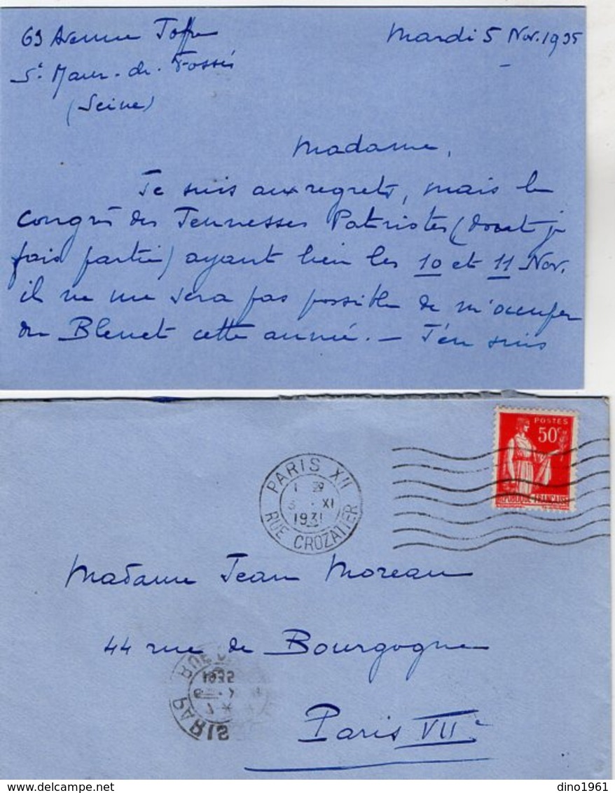 VP13.500 - SAINT MAUR DES FOSSES 1935 - Lettre De Mr Robert BOUTROUX Des Jeunesses Patriotes De France - Historische Documenten