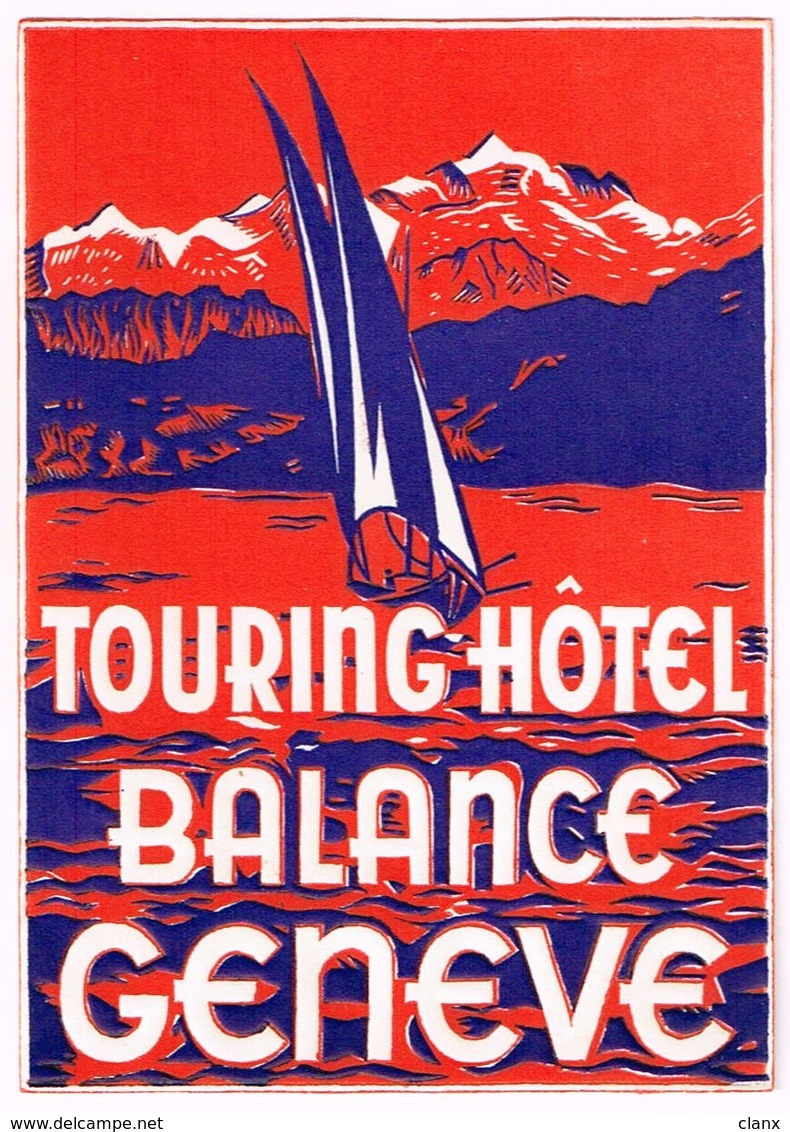 TOURING-HOTEL BALANCE GENEVE Ca. 1940 Etiquette De Bagages - Hotel-Etikette - Suisse - Schweiz - Etiquettes D'hotels