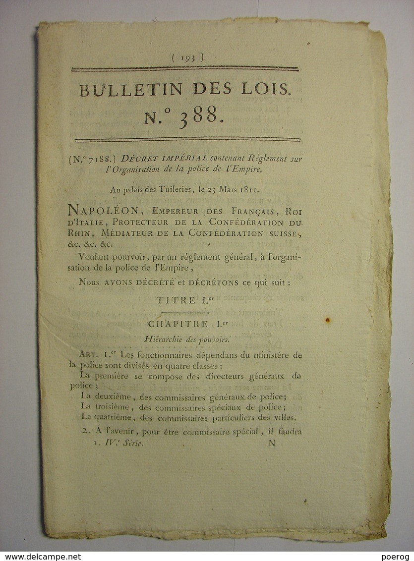 BULLETIN DES LOIS De 1811 - POLICE DE L' EMPIRE - JUSTICE ITALIE - NOTAIRES - LOMMEL - VERRERIE LODELINSART BELGIQUE - Décrets & Lois