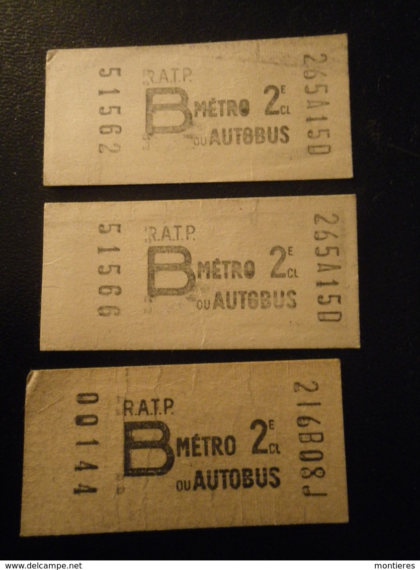 Lot De 3 Tickets R.A.T.P. 2ème Classe B Métro Autobus - Europa