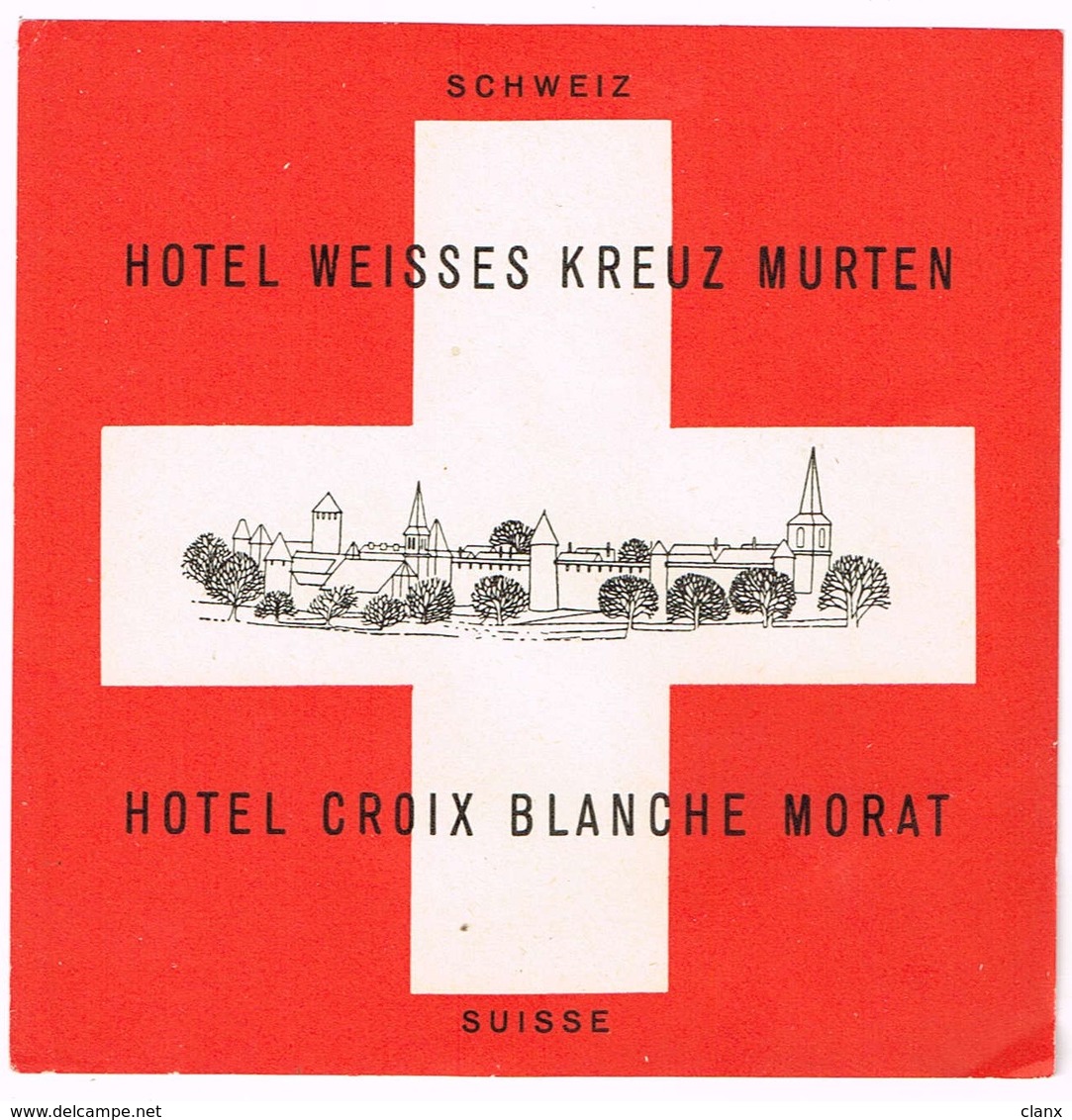 HOTEL WEISSES KREUZ MURTEN Ca. 1940 Etiquette De Bagages - Hotel-Etikette - Suisse - Schweiz - Adesivi Di Alberghi