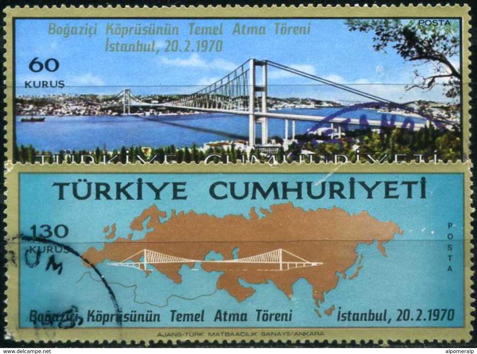 TURKEY 1970 - Mi. 2161-62 O, The Foundation Ceremonies Of Bosphorus Bridge In Istanbul - Oblitérés