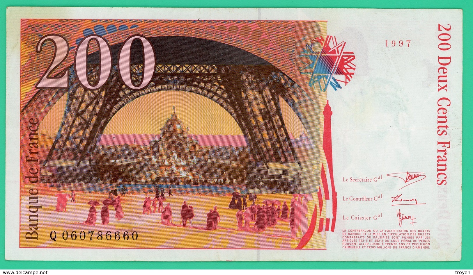 200 Francs - France - Eiffel - 1997 - N° Q0607866660 - TTB+ - - 200 F 1995-1999 ''Eiffel''