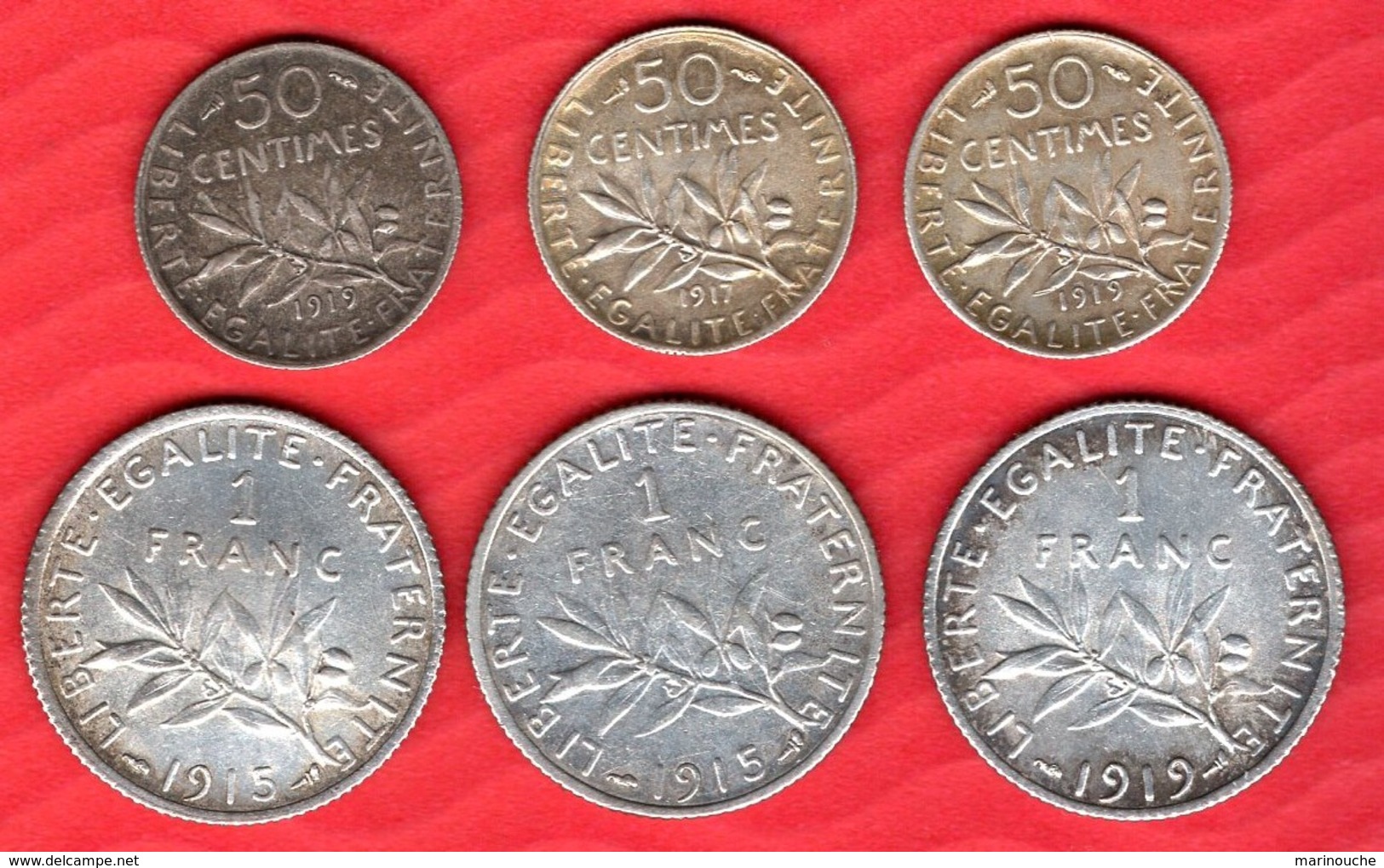 Lot De 6 Pieces : 3 X 50cts (1917-1919 ) Et 3 X 1 Franc (1915 -1919) - Autres & Non Classés