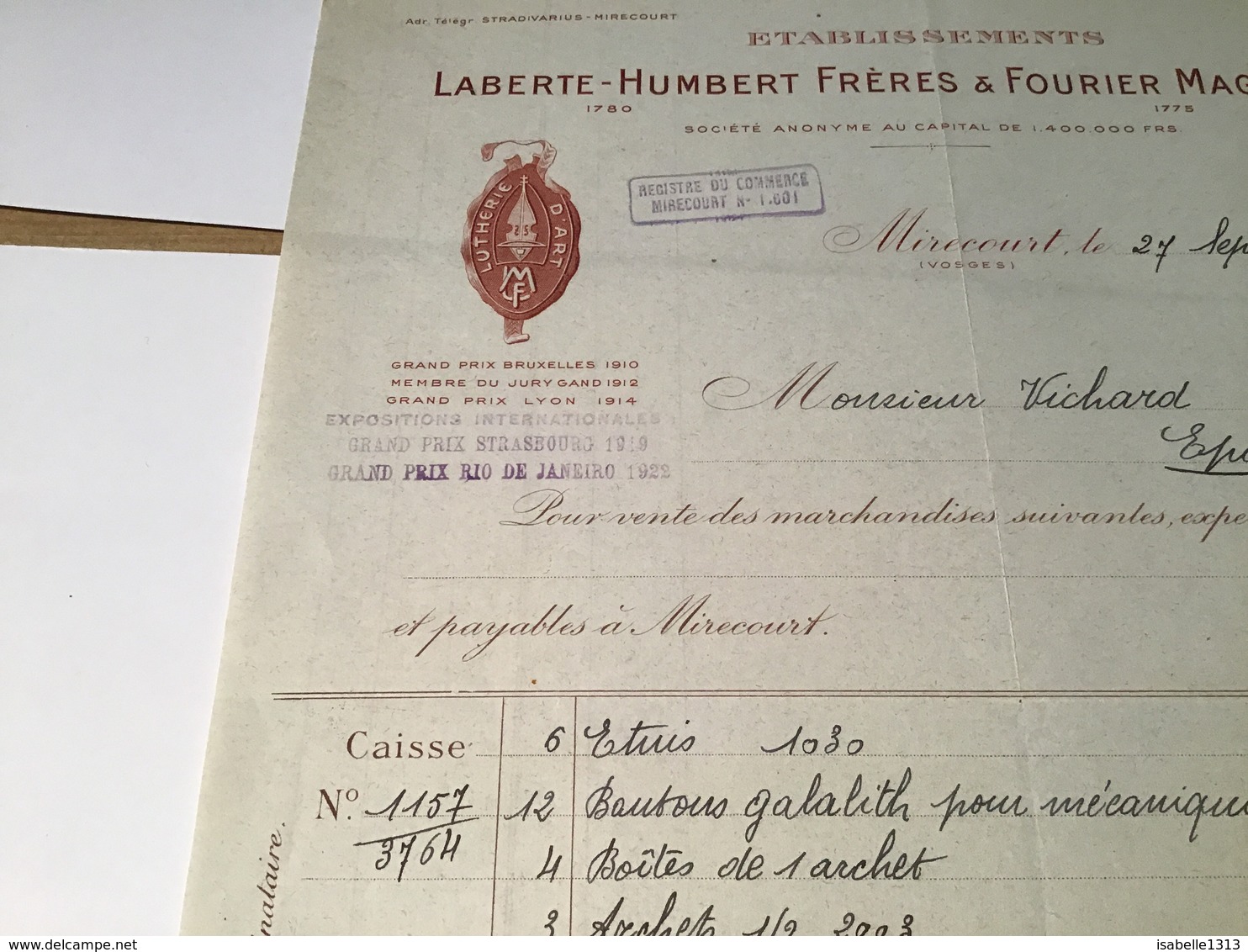 Établissement Laberte Humbert Frères Et Fourier Magné Réunis Stradivarius Mirecourt - Petits Métiers