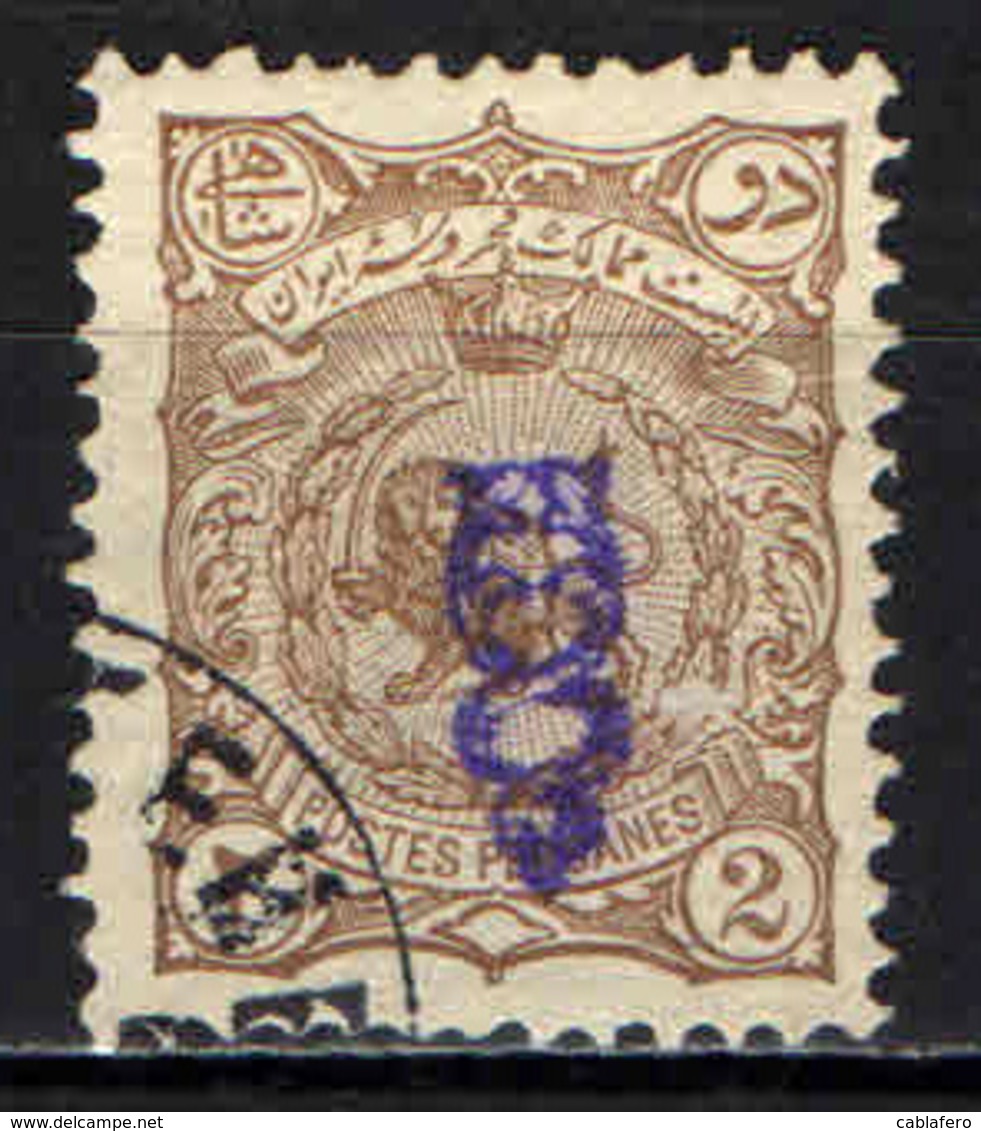 IRAN - 1899 - STEMMA DELL'IRAN CON SOVRASTAMPA IN VIOLETTO - 2 C.  - USATO - Iran