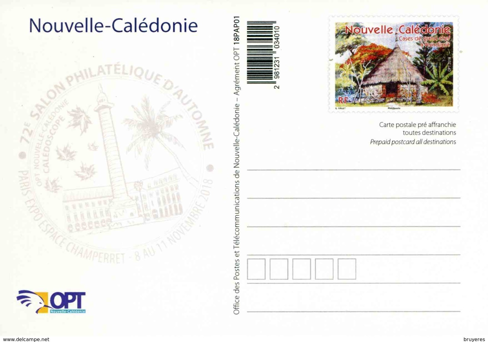 Entier Postal De 2018 Sur CP Avec Timbre Et Illust. "72e SALON PHILATELIQUE D'AUTOMNE - Paris Du 8 Au 11/11/18" - Interi Postali