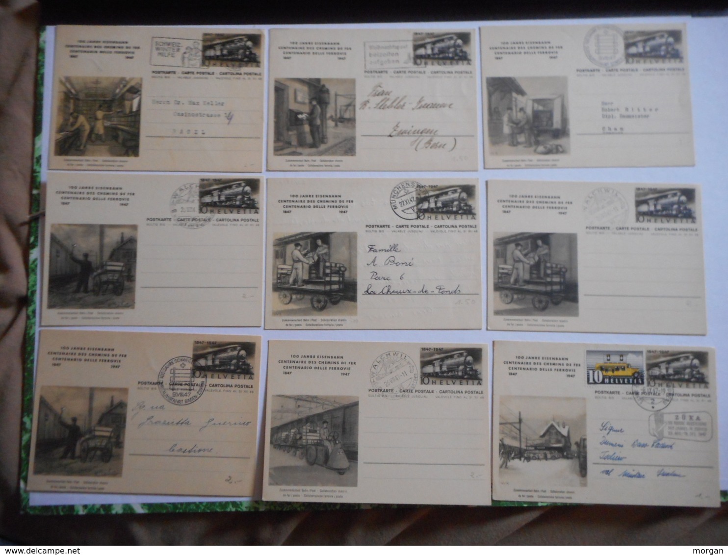 PHILATELIE,  SUISSE, 1947 CENTENAIRE DES CHEMINS DE FER, BEAU LOT DE DOCUMENTS PHILATELIQUES, TOUS LES SCANS - Collections