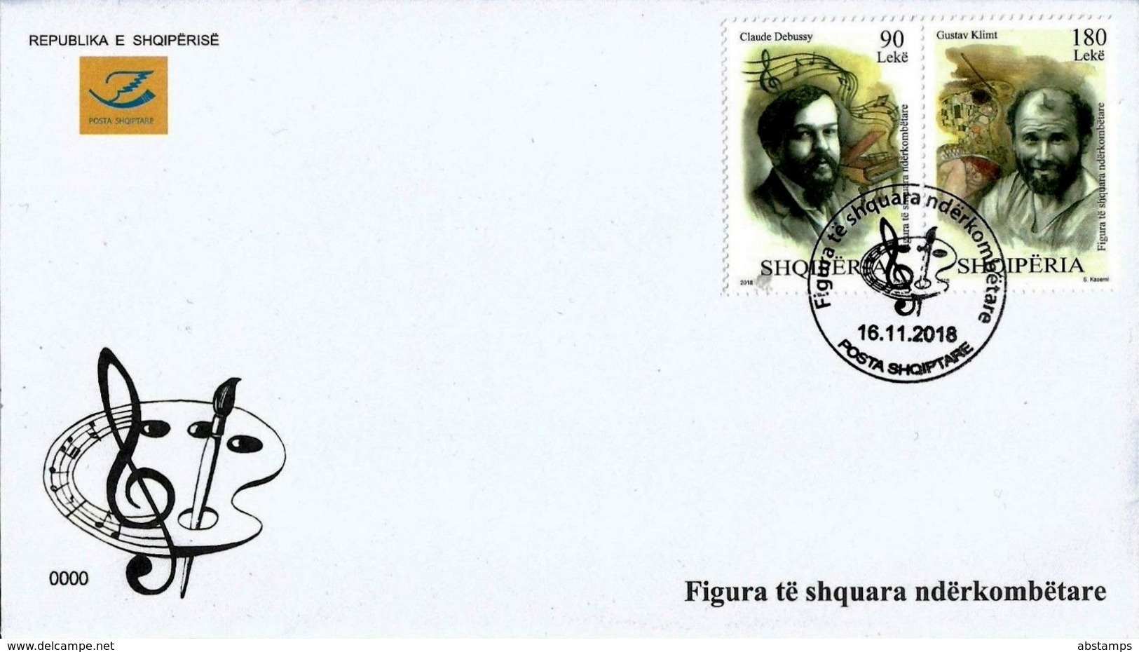 Albania Stamps 2018. Personalities: Claude Debussy; Gustav Klimt. FDC MNH - Albania