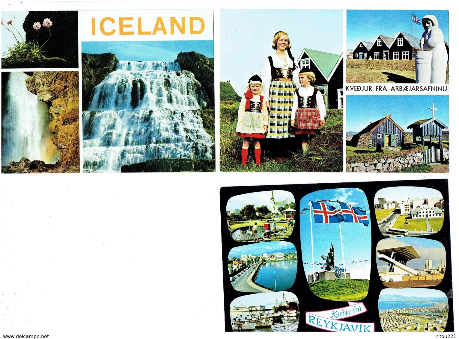 Lot 3 Cpm - Islande - ICELAND - Reykjavik - Floklore Drapeau Costume Femme Fillette Monument - Islande