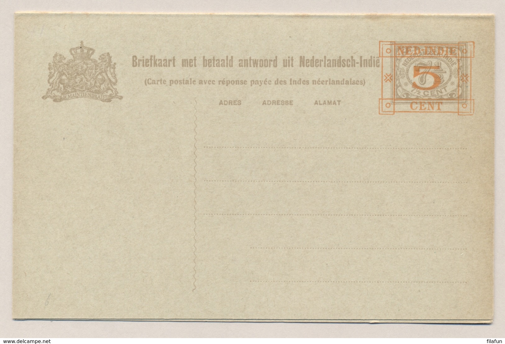 Nederlands Indië - 1929 - 5+5 Op 7,5+7,5 Cent Cijfer, Briefkaart G47 - Ongebruikt - Nederlands-Indië