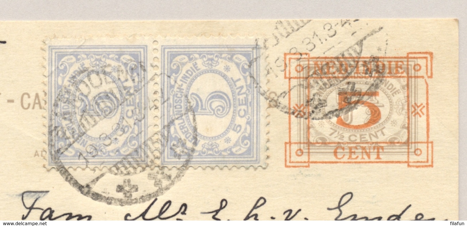Nederlands Indië - 1931 - 5 Op 7,5 Cent Cijfer, Briefkaart G51b + 10 Cent Per Vliegpost Van Bandoeng Naar Den Haag - Nederlands-Indië