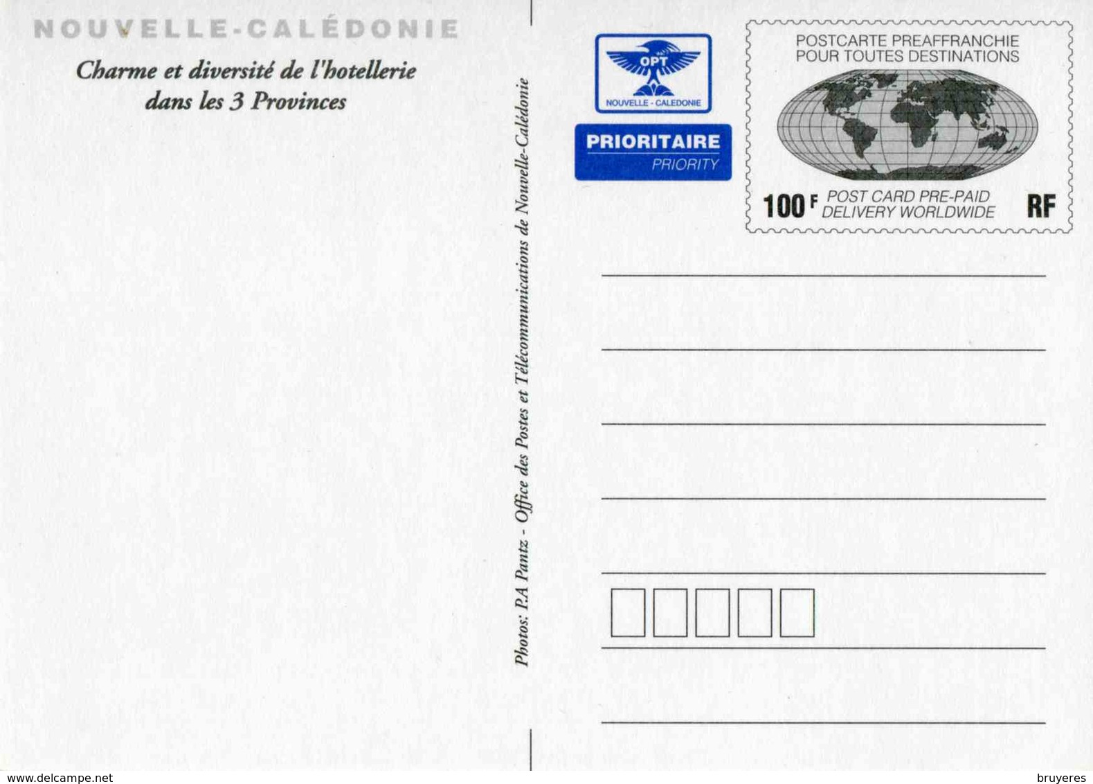 Entier Postal De 1997 Sur Carte Postale Avec Timbre "Planisphère/100F" Et  Illustration "L'hôtellerie En Nlle Calédonie" - Entiers Postaux